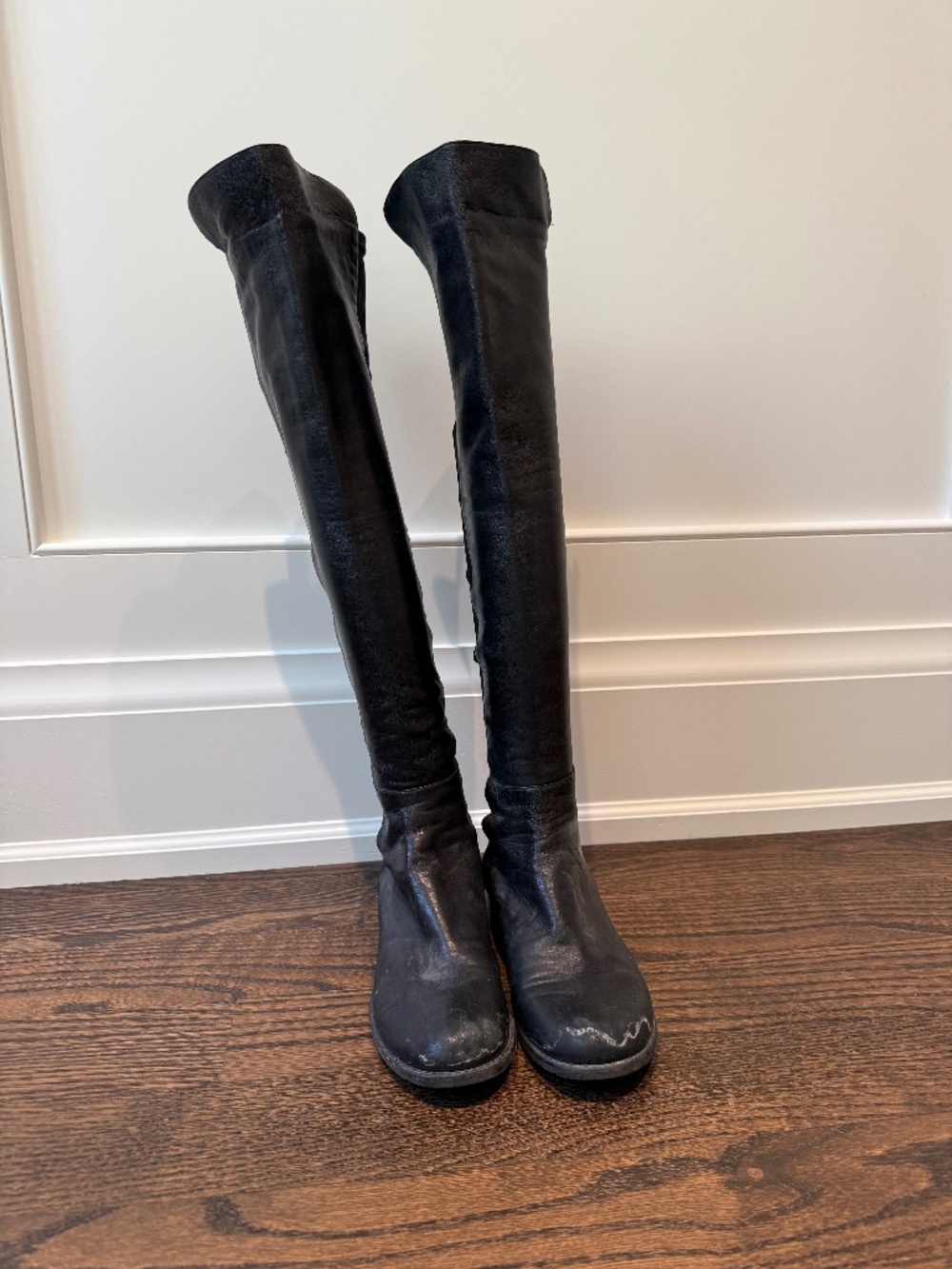 Stuart Weitzman Black leather over the knee flat boots
